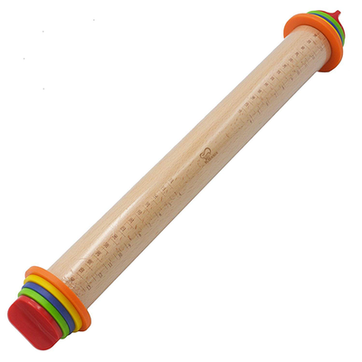 Adjustable Rolling Pin Removable Rings Beech Wood Classic for Baking Dough Pizza Pie Cookies, Multicolored
