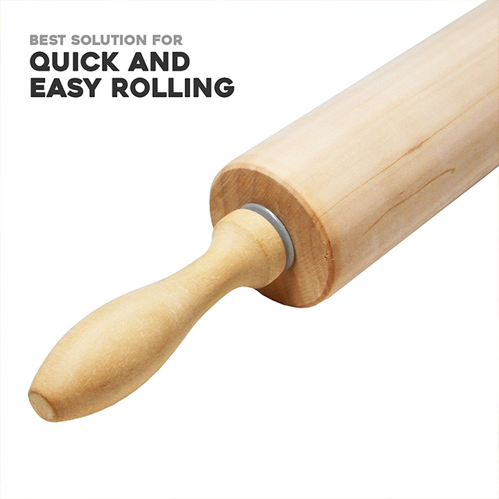Classic Rolling Pin for Baking 18 Long - Gifbera Beech Wood Dough Roller Pin with Handles for Bread Pastry Pizza Fondant Pie Crust