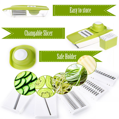 Mandoline Slicer - Adjustable Vegetable Cutter, Grater & Slicer, With 5 Built-in Ultra Sharp Interchangeable Stainless Steel Blades, Food Storage, And Safe Hand Protector