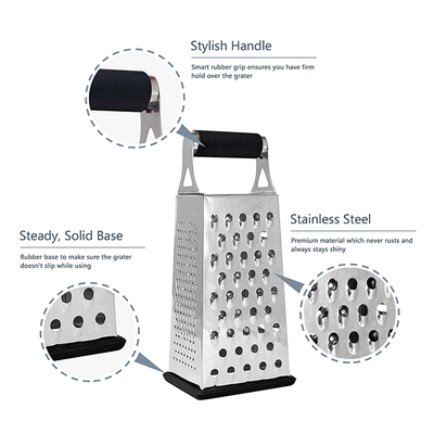 Cheese Grater & Shredder - Stainless Steel - 4 Sided Boxed Grater