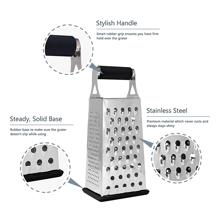 Ourokhome Cheese Grater with Handle, 4 Side Box Grater - Stainless Steel 10  Inch Cheese Slicer Shredder for Kitchen with a Storage Container (Black