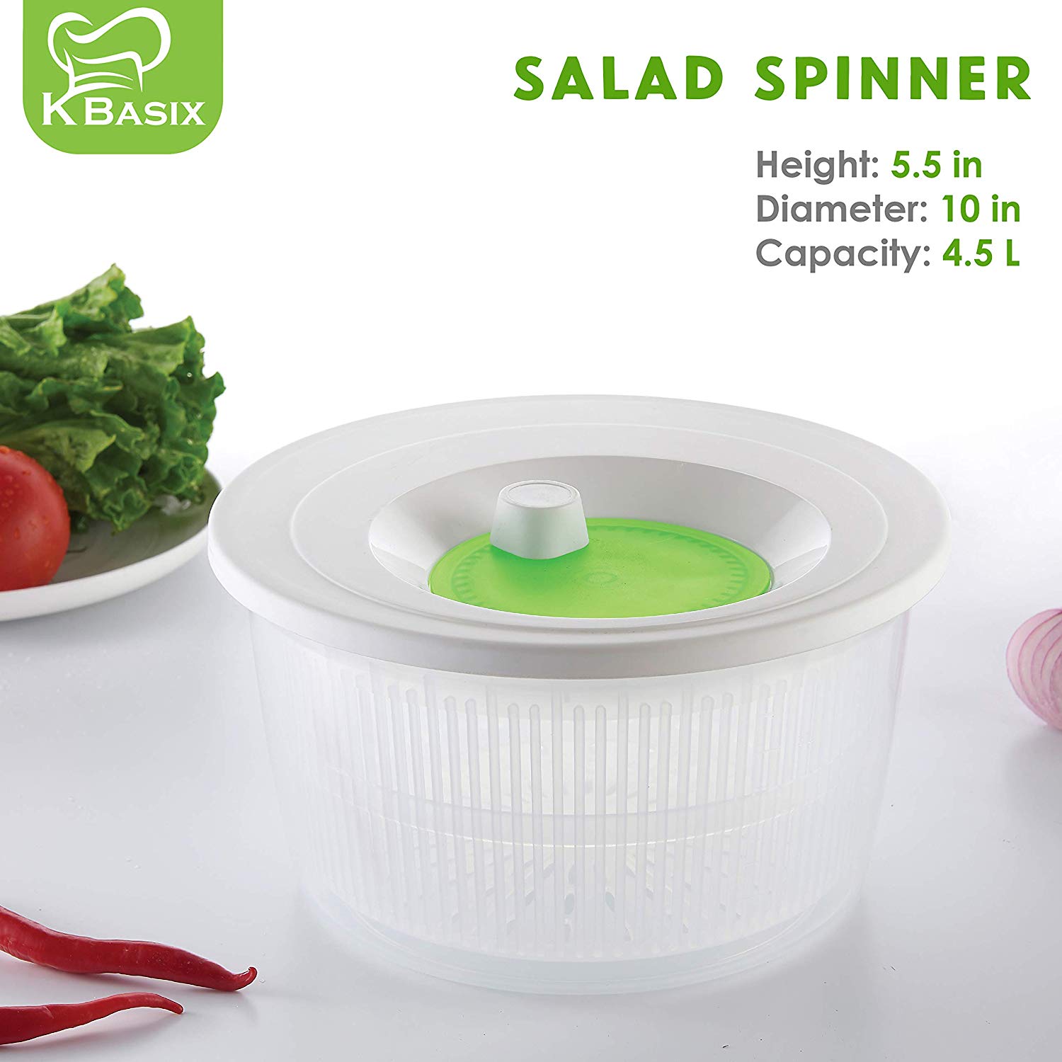 Salad Spinner Large, Lettuce Dryer Spinner Quick Dry Design BPA